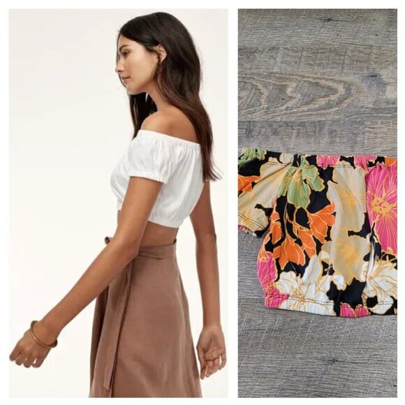 WILFRED | Aritzia Adelisa Tropical Floral T-Shirt Crop Top | Sz. S - Picture 1 of 6